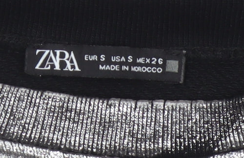 Zara Women Black Silver Metallic Pullover Sweatshirt Size S