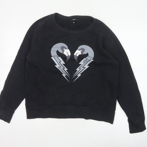 Diesel Women Black M Pullover Sweatshirt Bird Graphic 100% Cotton