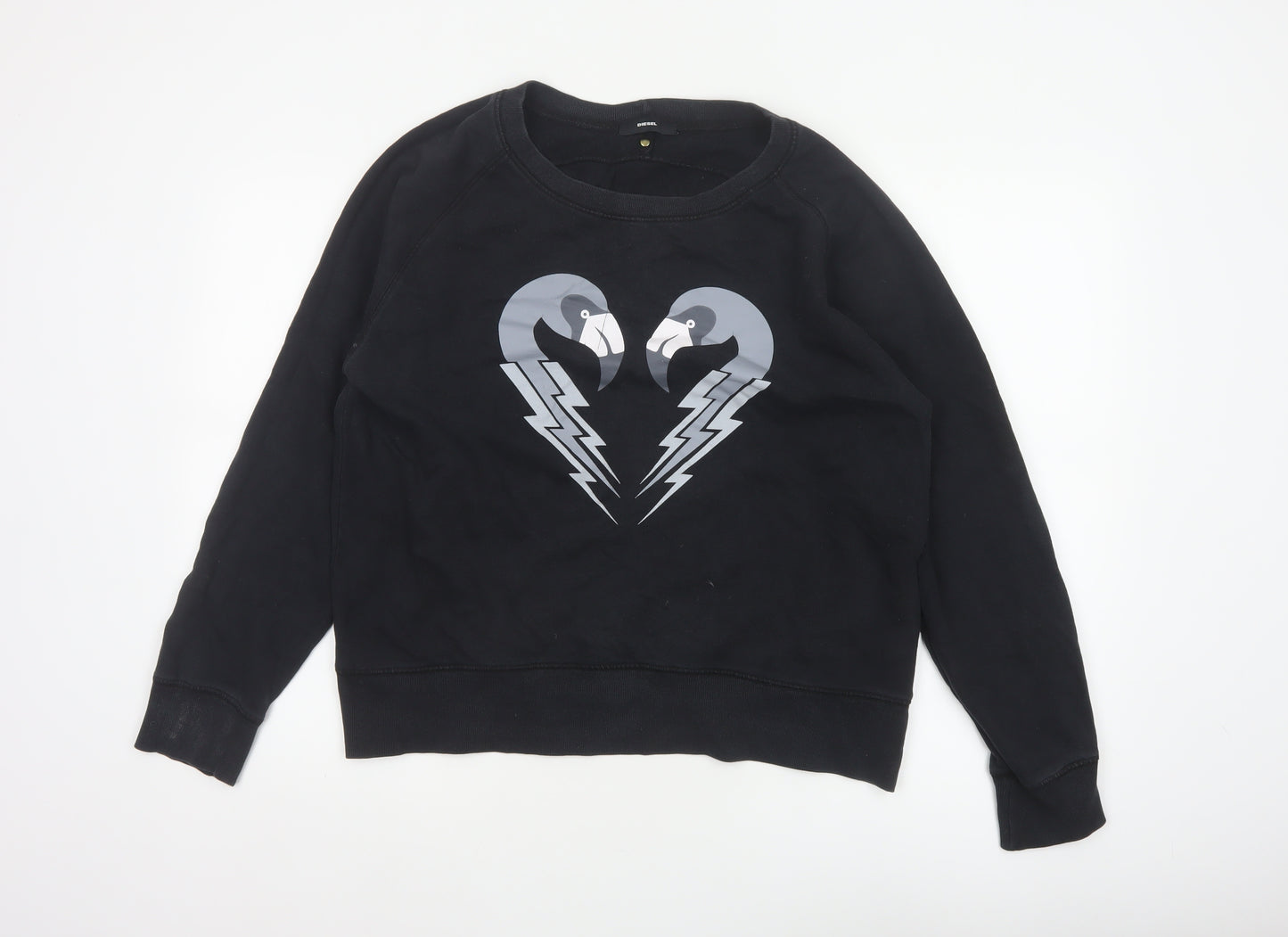 Diesel Women Black M Pullover Sweatshirt Bird Graphic 100% Cotton