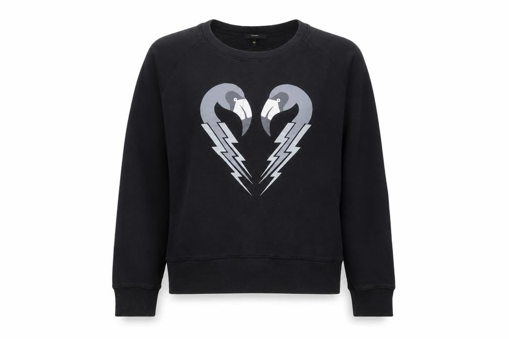 Front view of Diesel Women Black M Pullover Sweatshirt Bird Graphic 100% Cotton