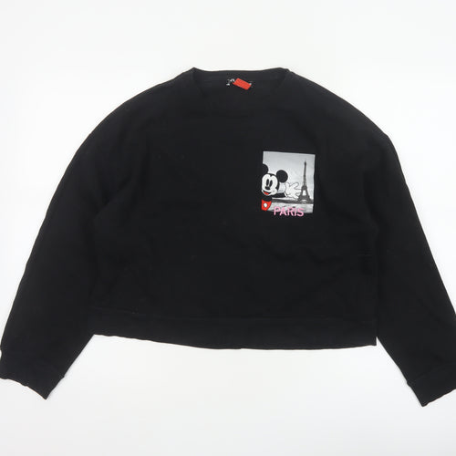 Zara Disney Women Black M Pullover Sweatshirt Mickey Paris Graphic