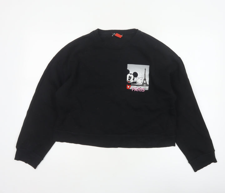 Zara Disney Women Black M Pullover Sweatshirt Mickey Paris Graphic