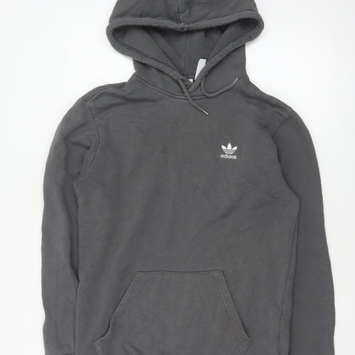 Adidas Men’s Grey S Pullover Hoodie Trefoil Logo Cotton Kangaroo Pocket