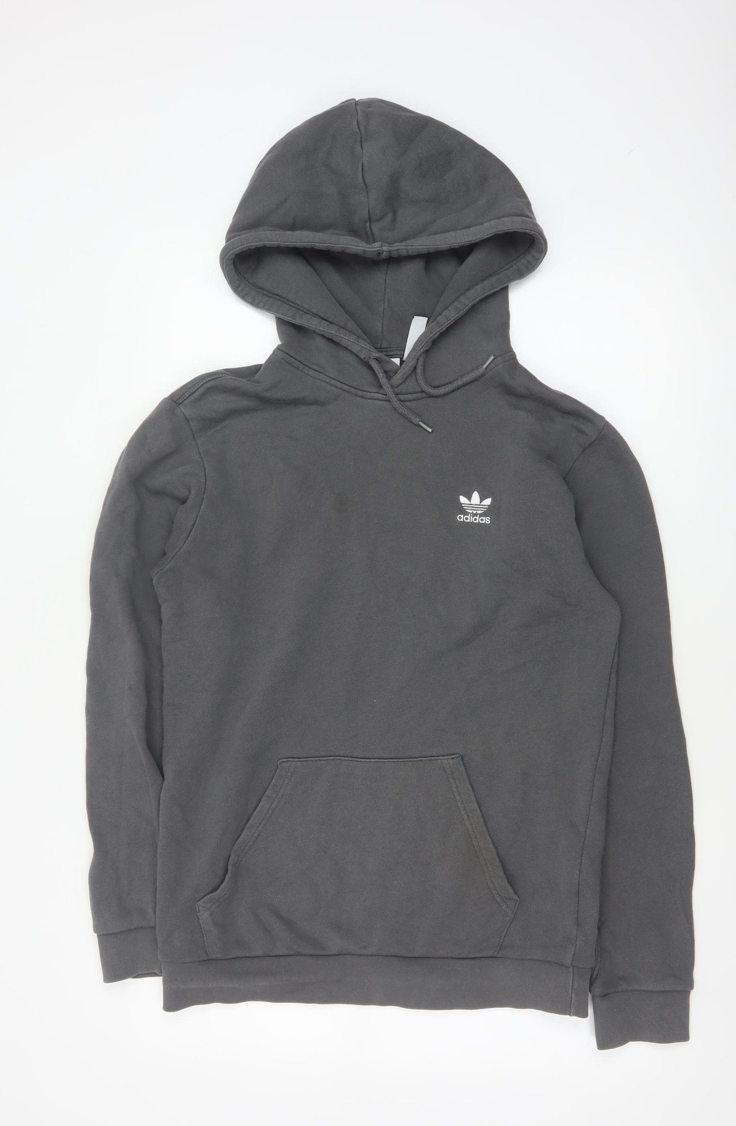 Adidas Men’s Grey S Pullover Hoodie Trefoil Logo Cotton Kangaroo Pocket