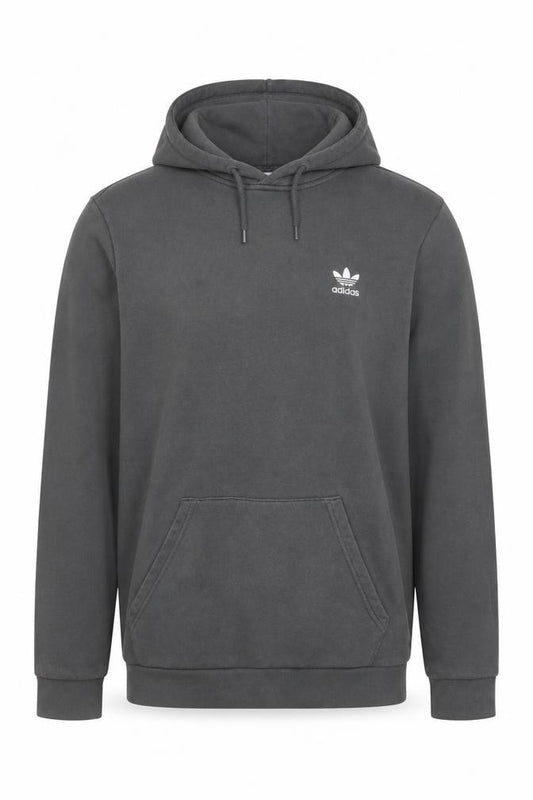 Adidas Men’s Grey S Pullover Hoodie Trefoil Logo Cotton Kangaroo Pocket