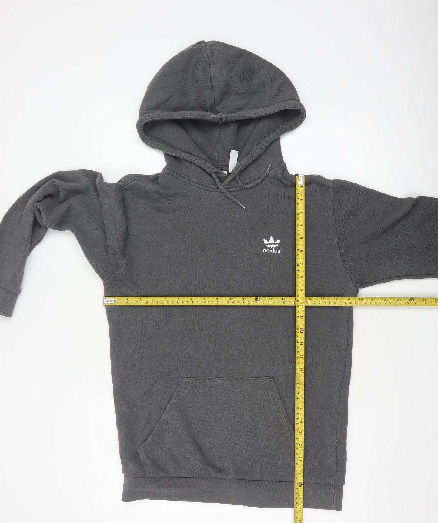 Adidas Men’s Grey S Pullover Hoodie Trefoil Logo Cotton Kangaroo Pocket