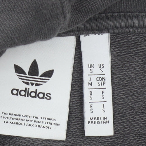 Adidas Men’s Grey S Pullover Hoodie Trefoil Logo Cotton Kangaroo Pocket