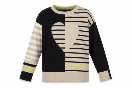 White Stuff Women Beige Black Stripe Knit Jumper UK 12 Cotton Merino