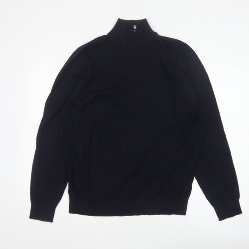 Autograph Men’s Black XL Merino Wool 1/4 Zip High Neck Jumper