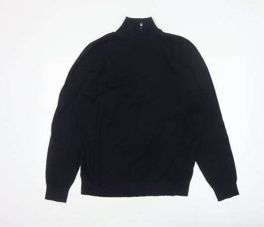 Autograph Men’s Black XL Merino Wool 1/4 Zip High Neck Jumper
