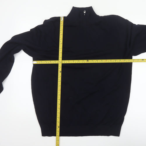 Autograph Men’s Black XL Merino Wool 1/4 Zip High Neck Jumper