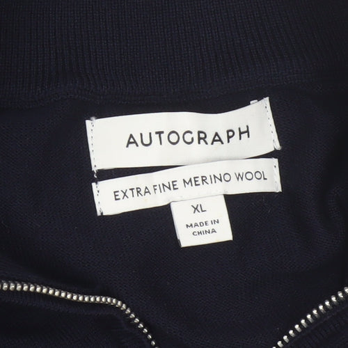 Autograph Men’s Black XL Merino Wool 1/4 Zip High Neck Jumper