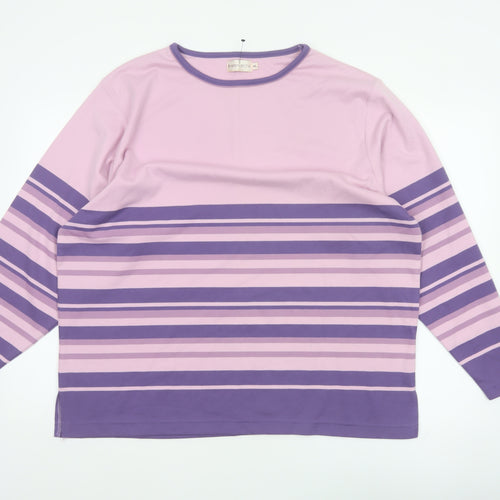 Bonmarché Women Pink Purple Striped Jersey Long Sleeve T-Shirt XL