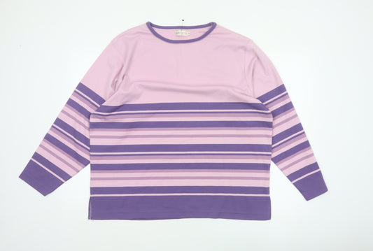 Bonmarché Women Pink Purple Striped Jersey Long Sleeve T-Shirt XL