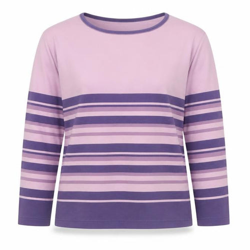 Bonmarché Women Pink Purple Striped Jersey Long Sleeve T-Shirt XL