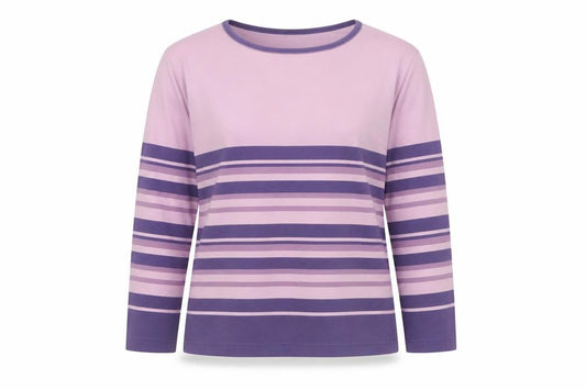 Bonmarché Women Pink Purple Striped Jersey Long Sleeve T-Shirt XL
