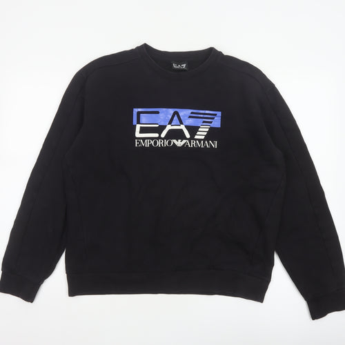 EA7 Emporio Armani Men’s Black L Crew Neck Logo Sweatshirt