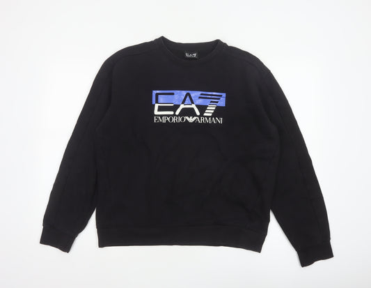 EA7 Emporio Armani Men’s Black L Crew Neck Logo Sweatshirt