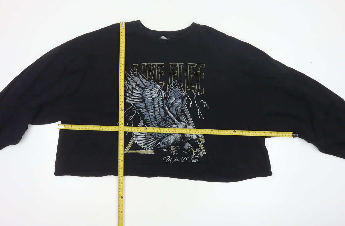 Close-up detail of ASOS Design Women Black UK 20 Oversized Eagle Graphic Pullover Sweatshirt