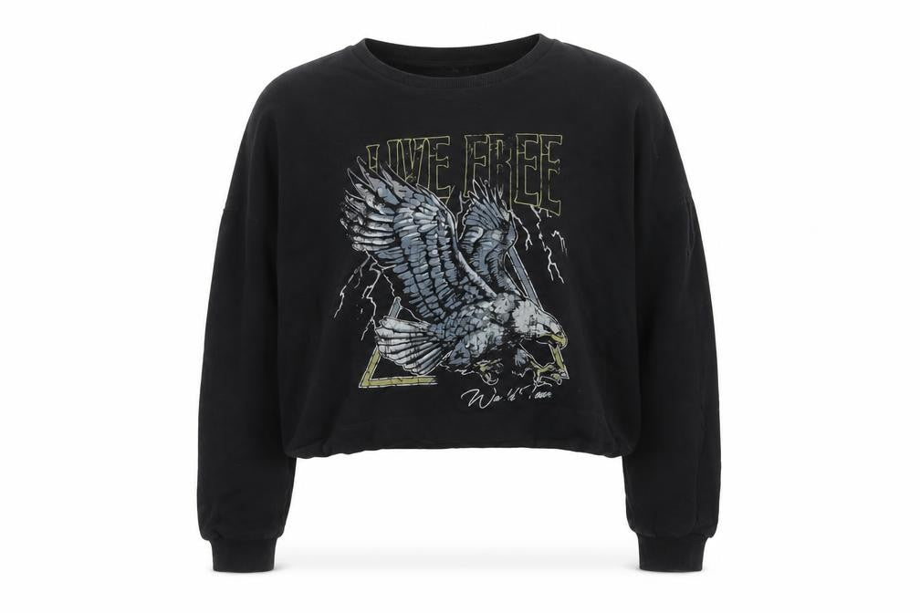 Front view of ASOS Design Women Black UK 20 Oversized Eagle Graphic Pullover Sweatshirt