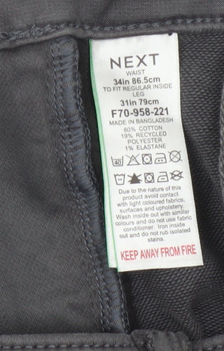 Next Men’s Grey 34R Performance Skinny Fit Stretch Trousers