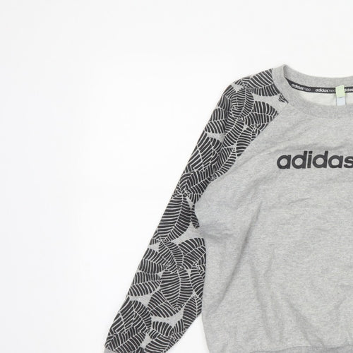 Adidas Neo Women’s Grey S Pullover Sweatshirt Leaf Print Raglan