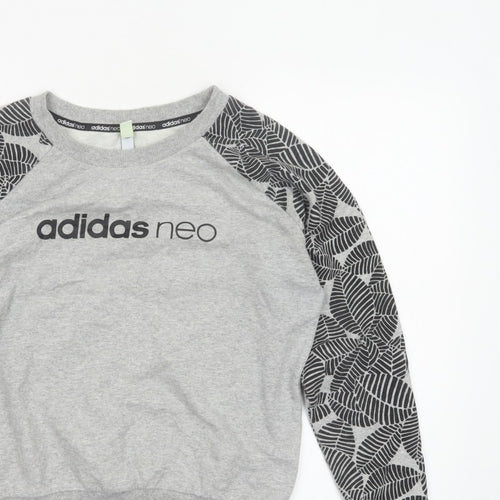 Adidas Neo Women’s Grey S Pullover Sweatshirt Leaf Print Raglan