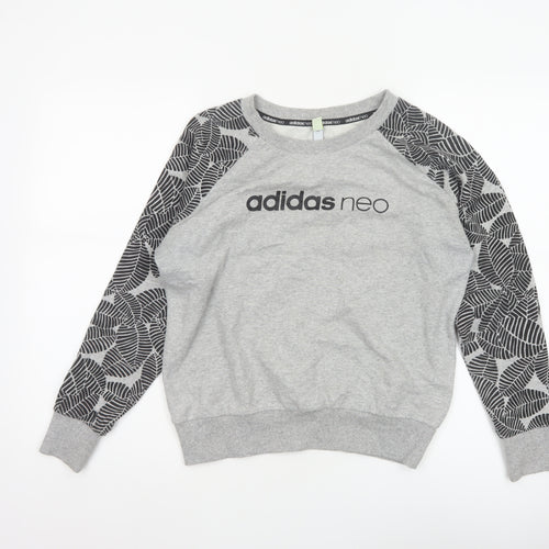 Adidas Neo Women’s Grey S Pullover Sweatshirt Leaf Print Raglan