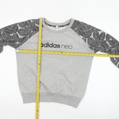 Adidas Neo Women’s Grey S Pullover Sweatshirt Leaf Print Raglan