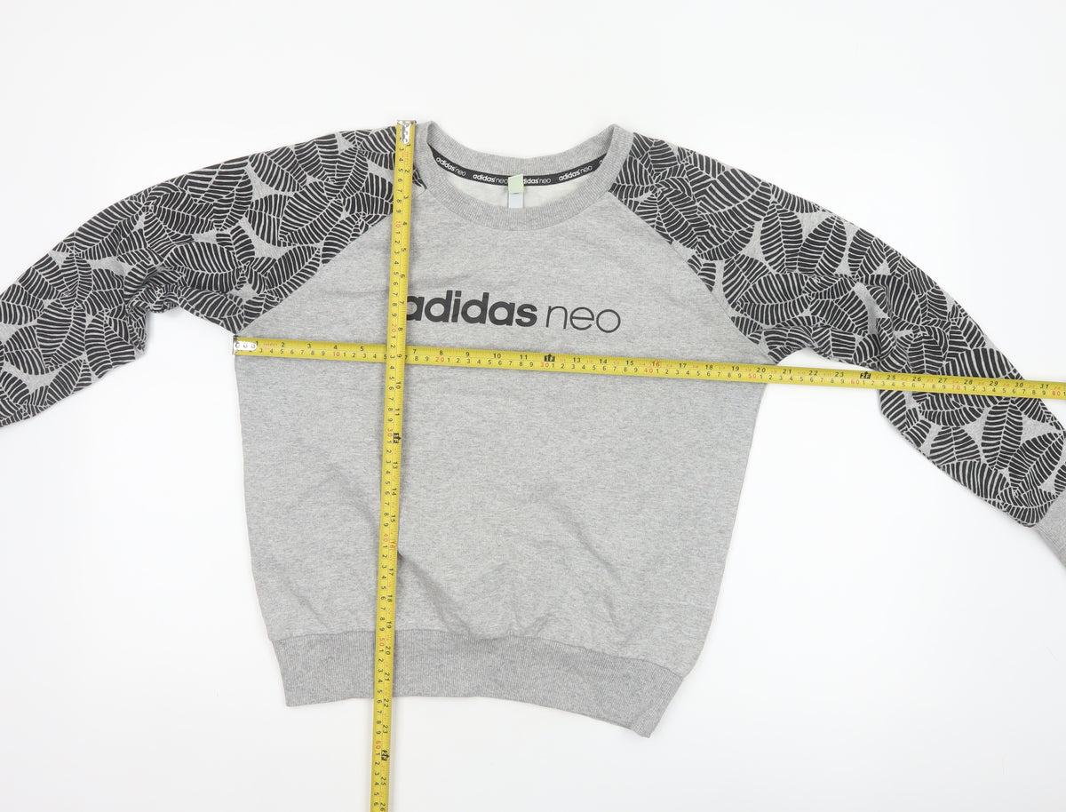 Adidas Neo Women’s Grey S Pullover Sweatshirt Leaf Print Raglan