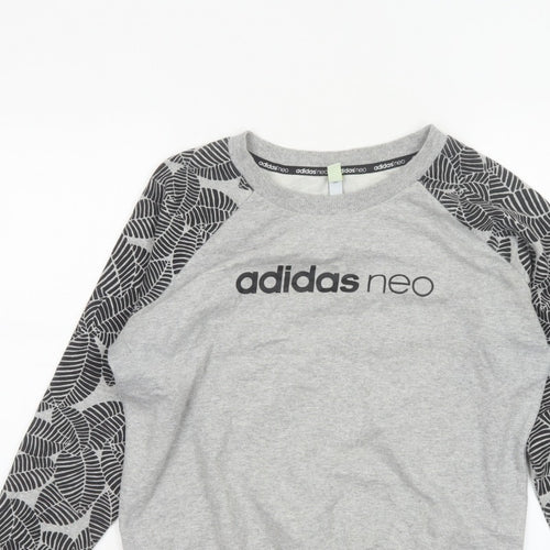 Adidas Neo Women’s Grey S Pullover Sweatshirt Leaf Print Raglan