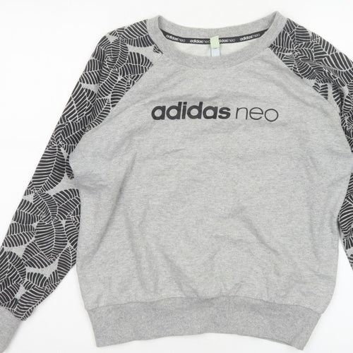 Adidas Neo Women’s Grey S Pullover Sweatshirt Leaf Print Raglan