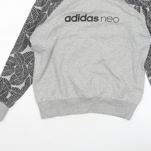 Adidas Neo Women’s Grey S Pullover Sweatshirt Leaf Print Raglan