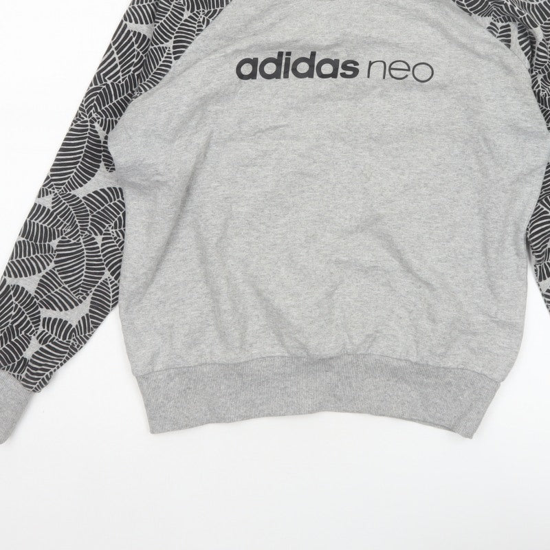 Adidas Neo Women’s Grey S Pullover Sweatshirt Leaf Print Raglan