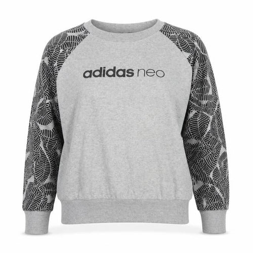 Adidas Neo Women’s Grey S Pullover Sweatshirt Leaf Print Raglan