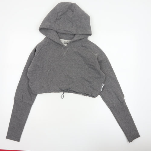 Gymshark Women Grey M Cropped Pullover Hoodie Drawstring Raglan Gym