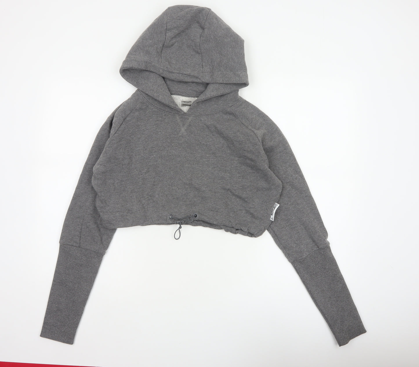 Gymshark Women Grey M Cropped Pullover Hoodie Drawstring Raglan Gym