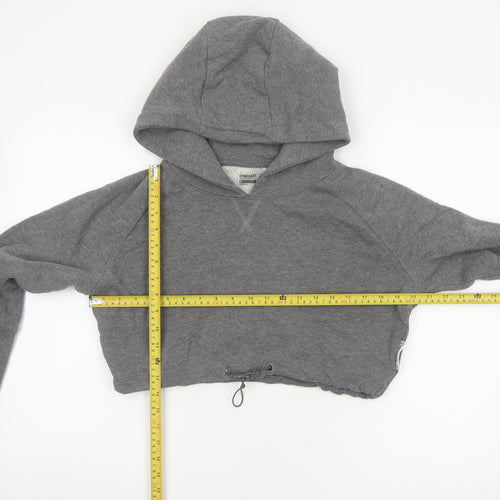 Gymshark Women Grey M Cropped Pullover Hoodie Drawstring Raglan Gym