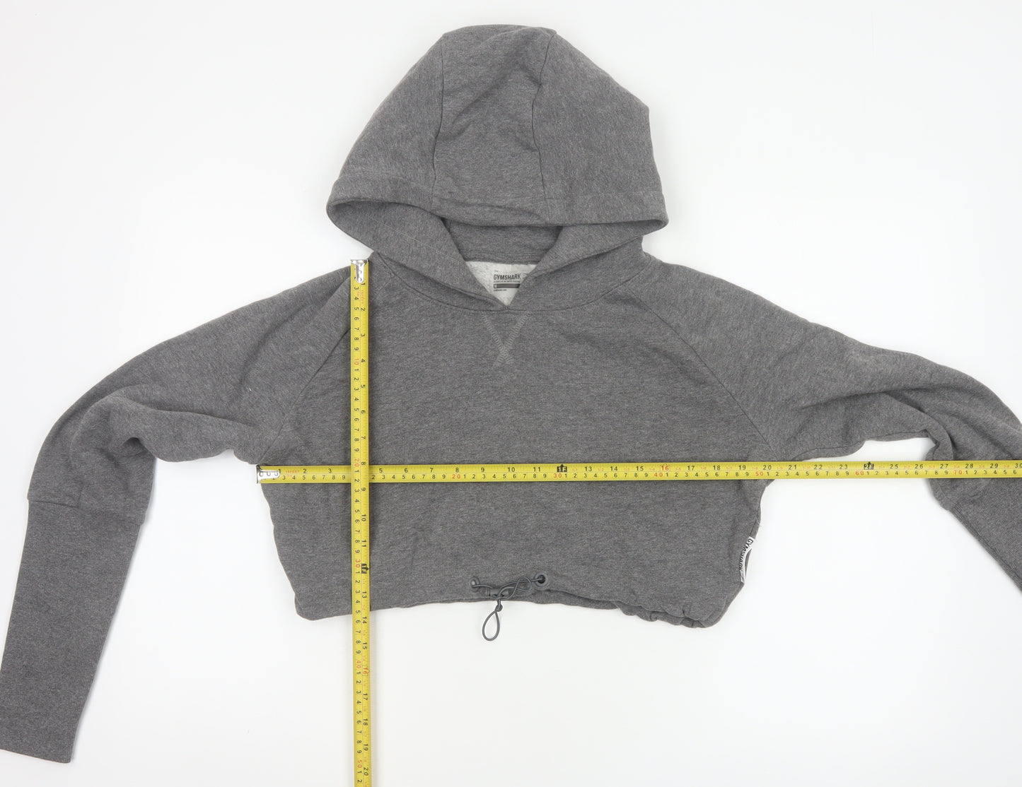 Gymshark Women Grey M Cropped Pullover Hoodie Drawstring Raglan Gym