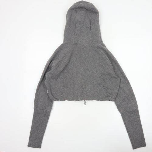 Gymshark Women Grey M Cropped Pullover Hoodie Drawstring Raglan Gym