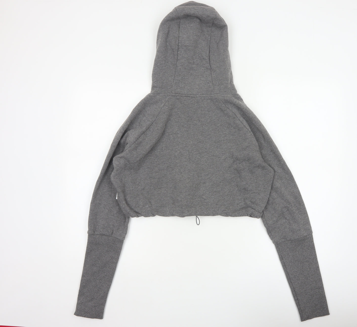 Gymshark Women Grey M Cropped Pullover Hoodie Drawstring Raglan Gym