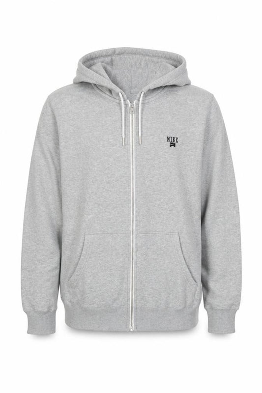 Nike Men Grey L Full Zip Hoodie Logo Fleece Sports