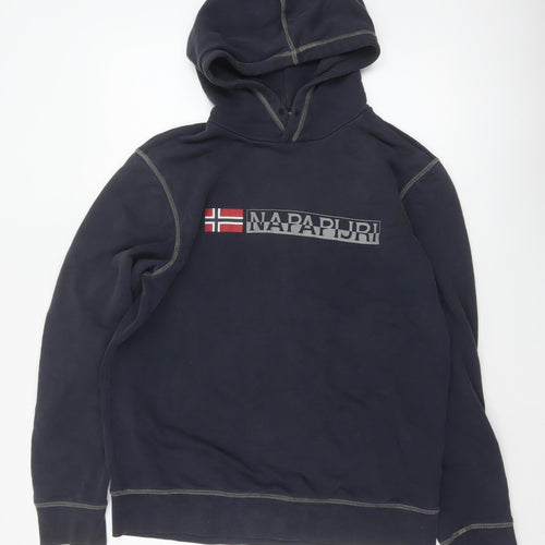 Napapijri Men’s Blue L Pullover Hoodie Norway Flag Logo