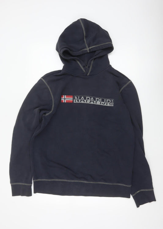 Napapijri Men’s Blue L Pullover Hoodie Norway Flag Logo