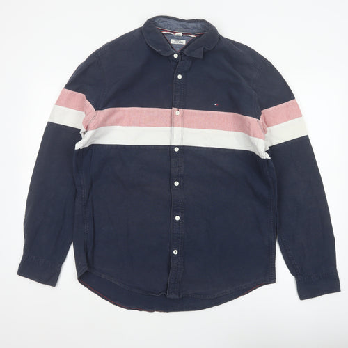 Tommy Hilfiger Men’s Navy Colourblock Cotton Shirt L Classic Fit