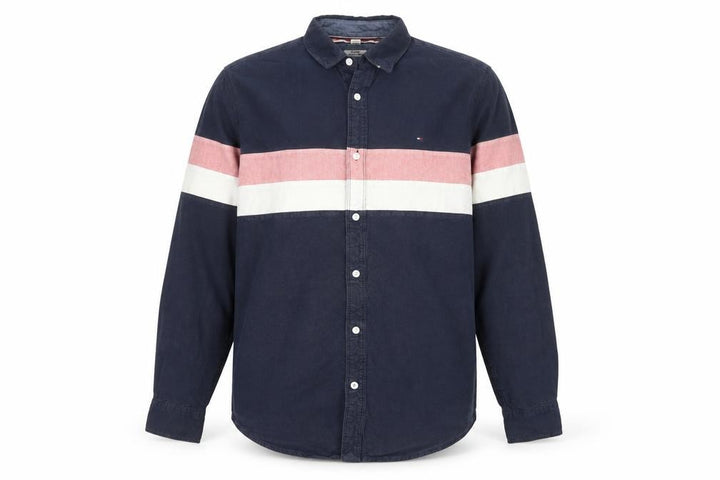 Tommy Hilfiger Men’s Navy Colourblock Cotton Shirt L Classic Fit