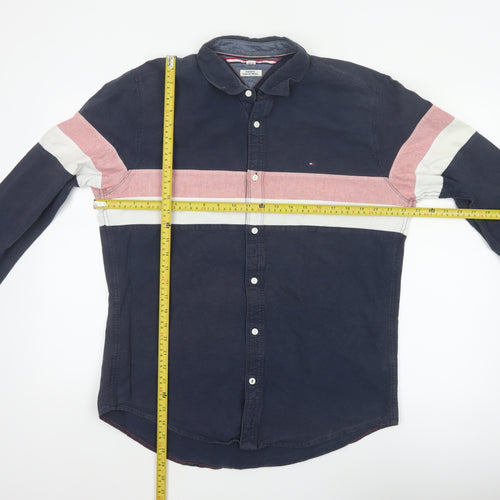 Tommy Hilfiger Men’s Navy Colourblock Cotton Shirt L Classic Fit