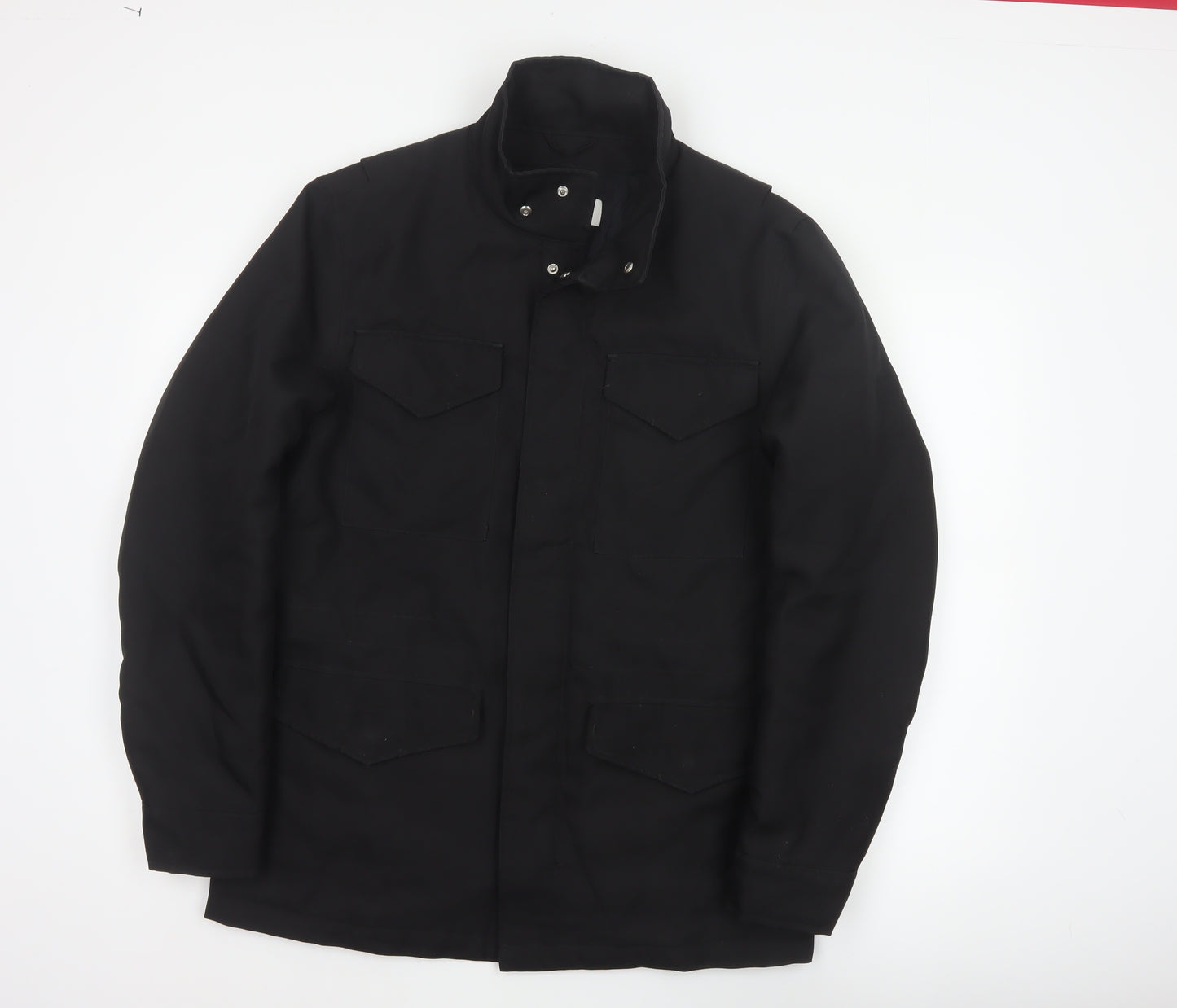 Reiss Men Black M Military Jacket Padded 4 Pocket Stand-Up Collar