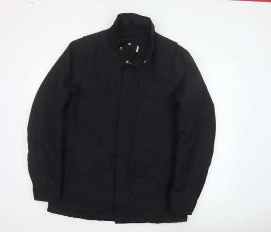 Reiss Men Black M Military Jacket Padded 4 Pocket Stand-Up Collar