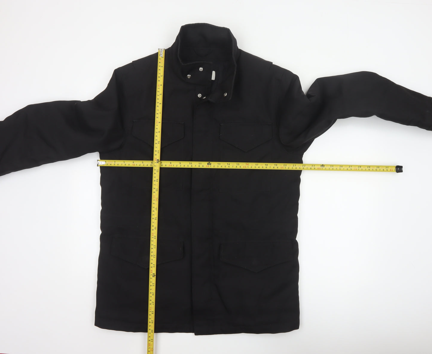Reiss Men Black M Military Jacket Padded 4 Pocket Stand-Up Collar
